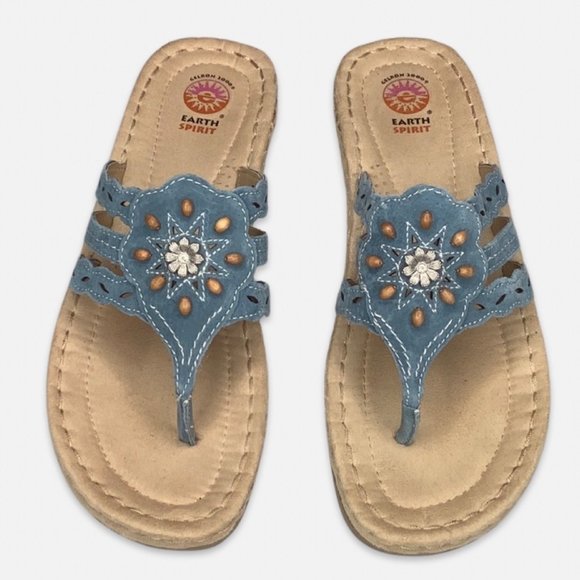 Earth Spirit Shoes - EARTH SPIRIT Lynn size 11 leather upper thong slip on style sandals